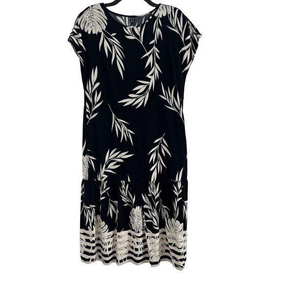 Shein Women Crew Neck Black Floral Print Midi Dress L - Picture 1 of 5